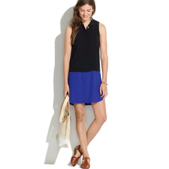 EUC‎ Women's MADEWELL Sleeveless Shirt Dress Colorblock Blue Black | Size XS - Picture 1 of 8